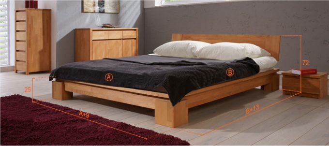 Dimensions du lit Tsuri bas en couleur naturel