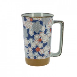 Grand mug en céramique japonaise motifs fleurs