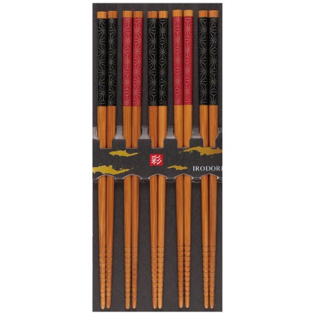 Set de 5 paires de baguettes japonaises rouges et noires