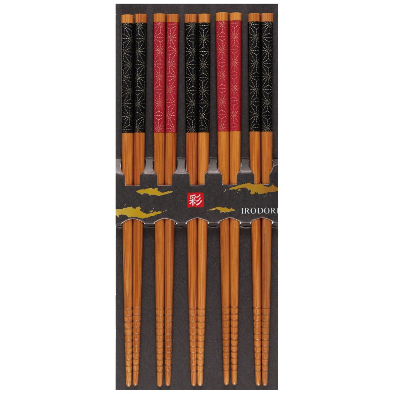 Set de 2 paires de baguettes japonaises rouge et noir,KAME ZUGAIKOTSU , 23cm