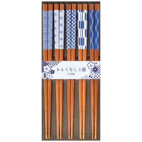 Set de 5 paires de baguettes japonaises bleus