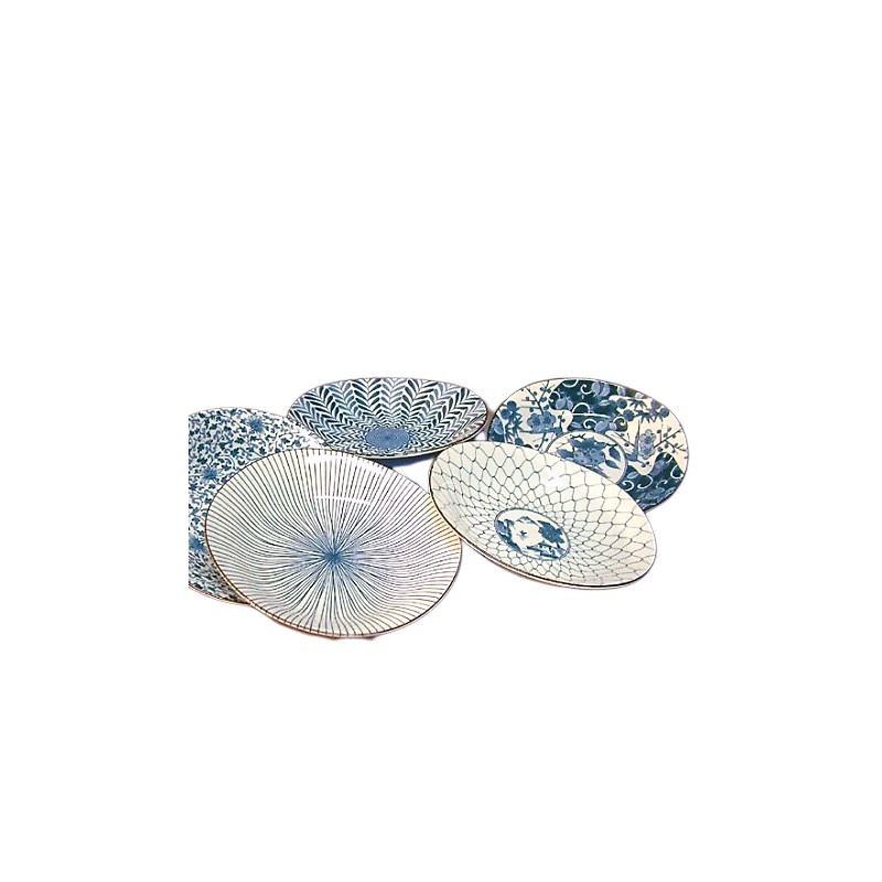 Set de 5 assiettes japonaise en céramique bleus