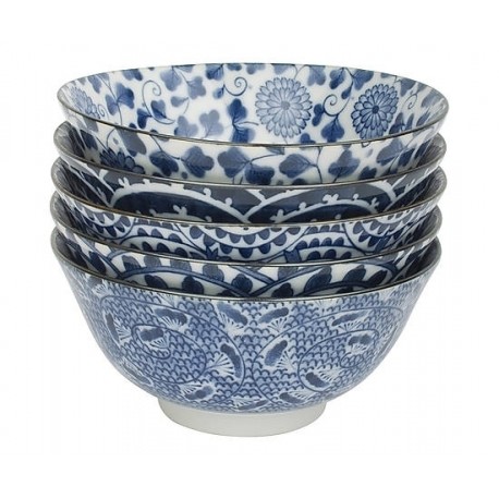Set de 5 grands bols bleus en céramique japonaise