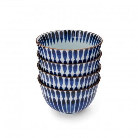 Set de 4 bols japonais bleus motifs lignes
