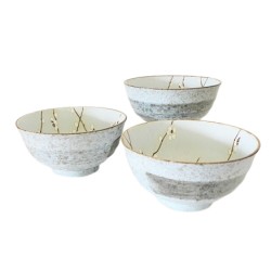 Set de 3 bols beige en céramique japonaise 17 cm