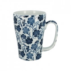 Grand mug bleu motifs fleurs