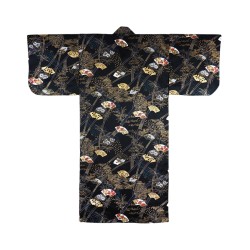 Kimono japonais motifs éventails couleur noir