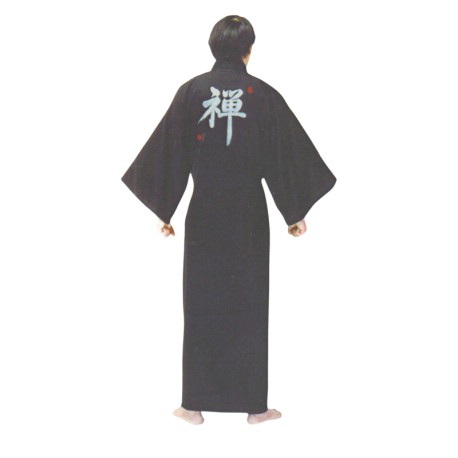 Kimono japonais brodé motif kanji noir