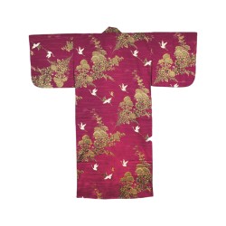 Kimono japonais fleurs et oiseaux rouge