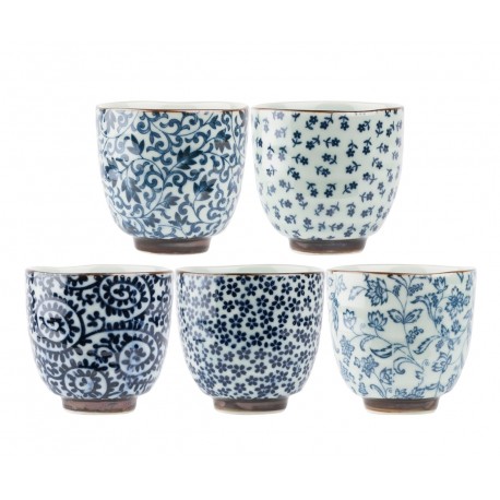 Set de 5 tasses à thé japonaise motifs bleus