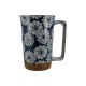 Grand mug bleu motifs fleurs rondes