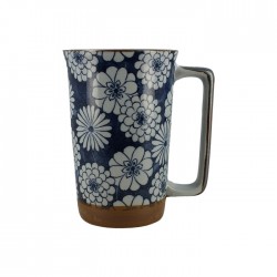 Grand mug bleu motifs fleurs rondes