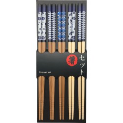 Set de 5 paires de baguettes motifs bleus