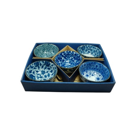 Set de 5 bols japonais bleus