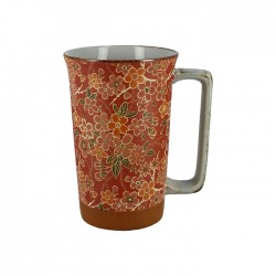 Grand mug rouge motifs floraux