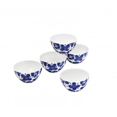 Set de 5 bols japonais motifs fleurs bleus