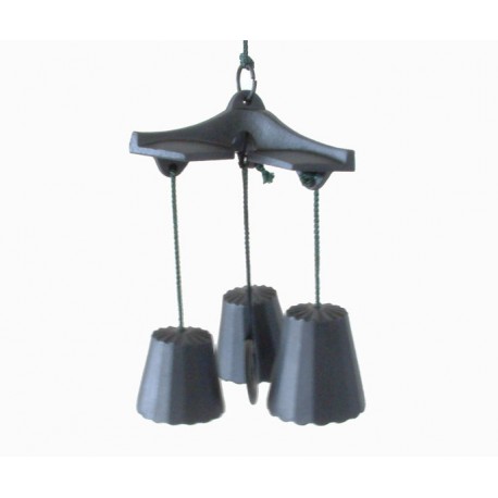 Carillon à vent avec 3 clochettes japonaises Furin en fonte